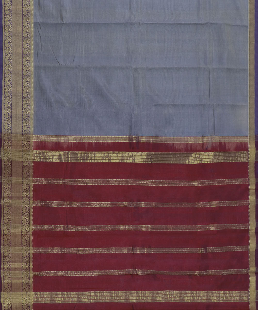 Grey red Cotton Silk handwoven mangalagiri saree