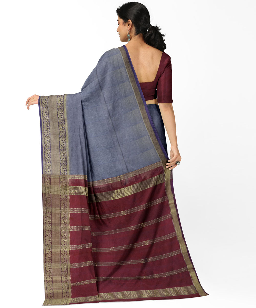 Grey red Cotton Silk handwoven mangalagiri saree