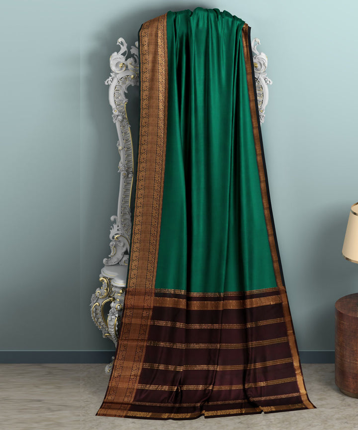 Dark green brown Cotton Silk handwoven mangalagiri saree