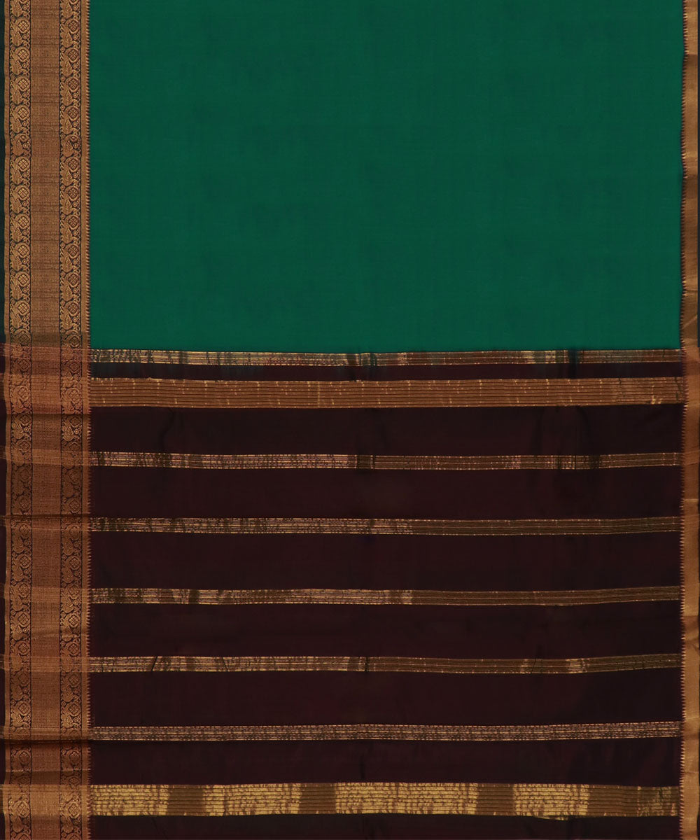 Dark green brown Cotton Silk handwoven mangalagiri saree