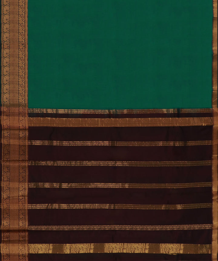 Dark green brown Cotton Silk handwoven mangalagiri saree