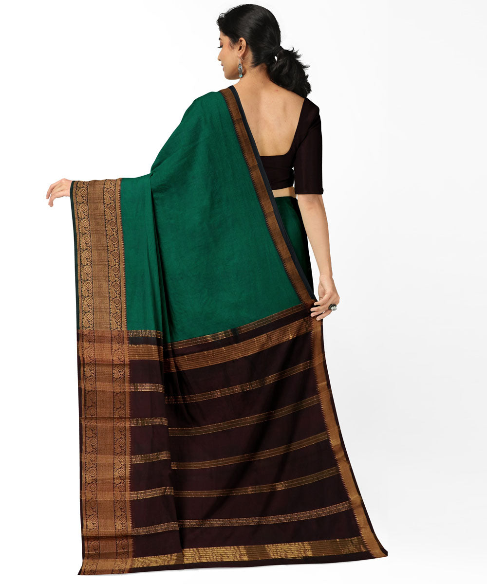 Dark green brown Cotton Silk handwoven mangalagiri saree