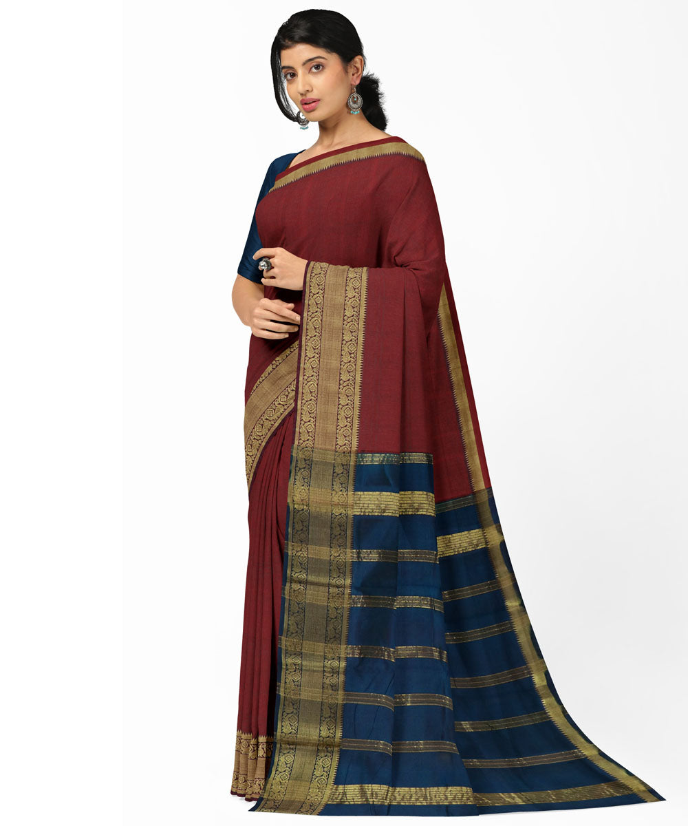Red navy blue Cotton Silk handwoven mangalagiri saree