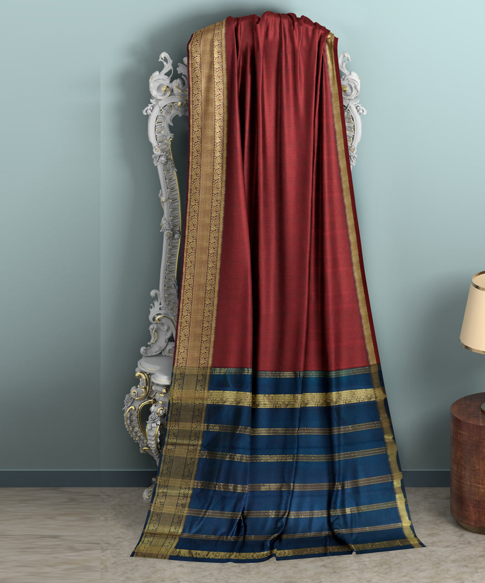Red navy blue Cotton Silk handwoven mangalagiri saree