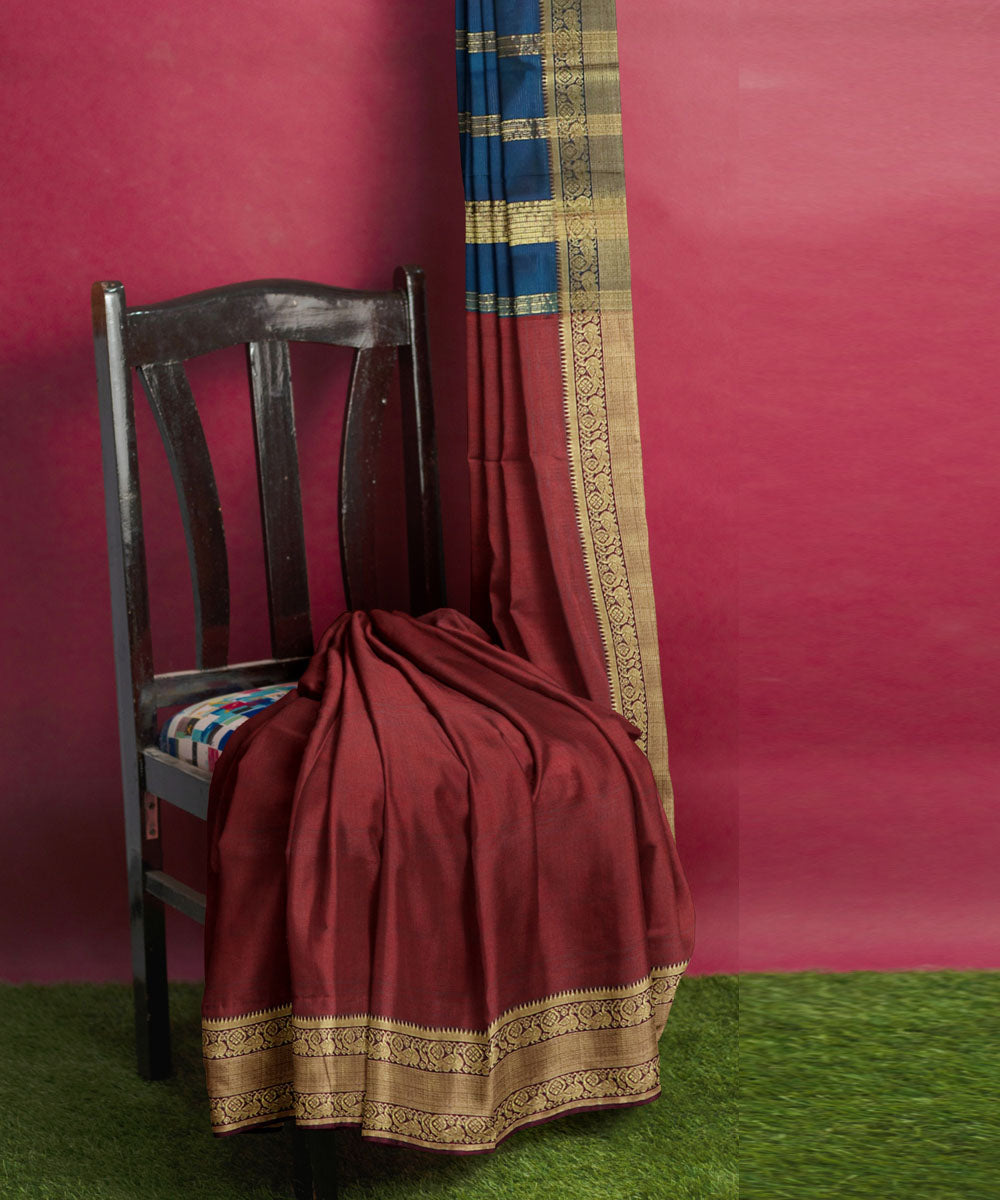 Red navy blue Cotton Silk handwoven mangalagiri saree