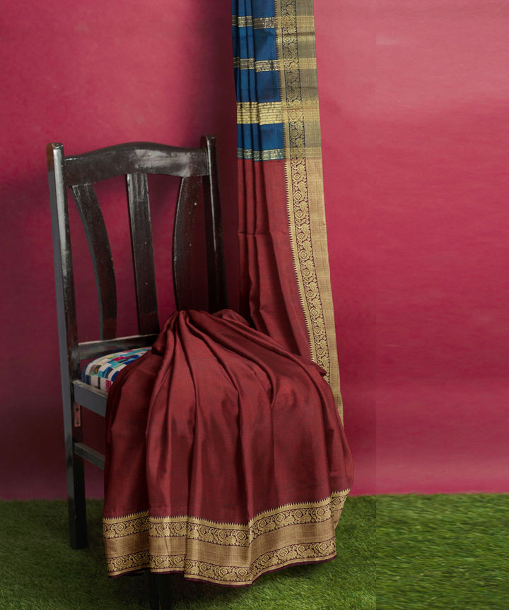 Red navy blue Cotton Silk handwoven mangalagiri saree