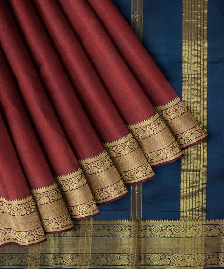 Red navy blue Cotton Silk handwoven mangalagiri saree