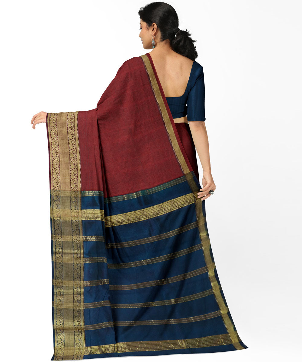 Red navy blue Cotton Silk handwoven mangalagiri saree