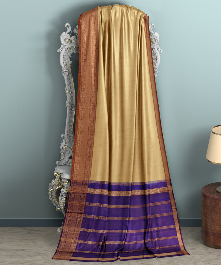 Beige blue Cotton Silk handwoven mangalagiri saree