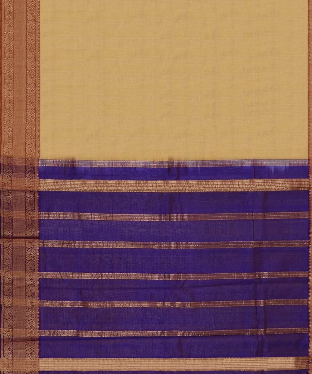 Beige blue Cotton Silk handwoven mangalagiri saree
