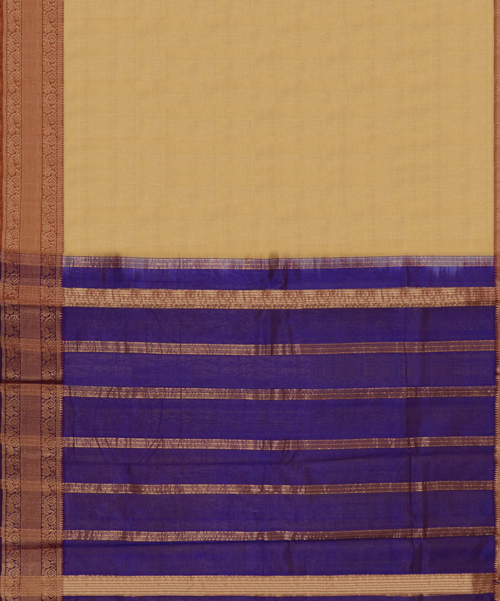 Beige blue Cotton Silk handwoven mangalagiri saree