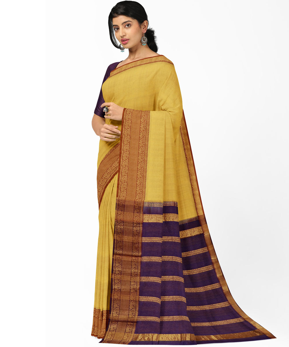 Yellow voilet Cotton Silk handwoven mangalagiri saree