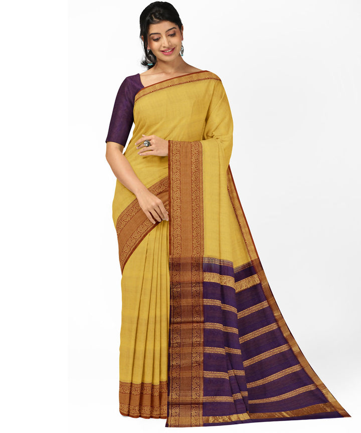 Yellow voilet Cotton Silk handwoven mangalagiri saree