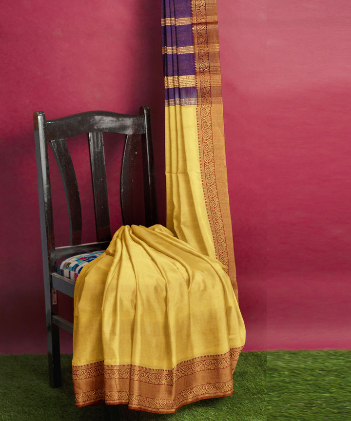 Yellow voilet Cotton Silk handwoven mangalagiri saree