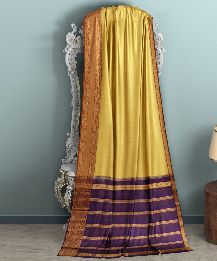 Yellow voilet Cotton Silk handwoven mangalagiri saree