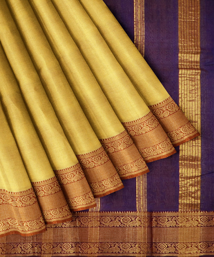 Yellow voilet Cotton Silk handwoven mangalagiri saree