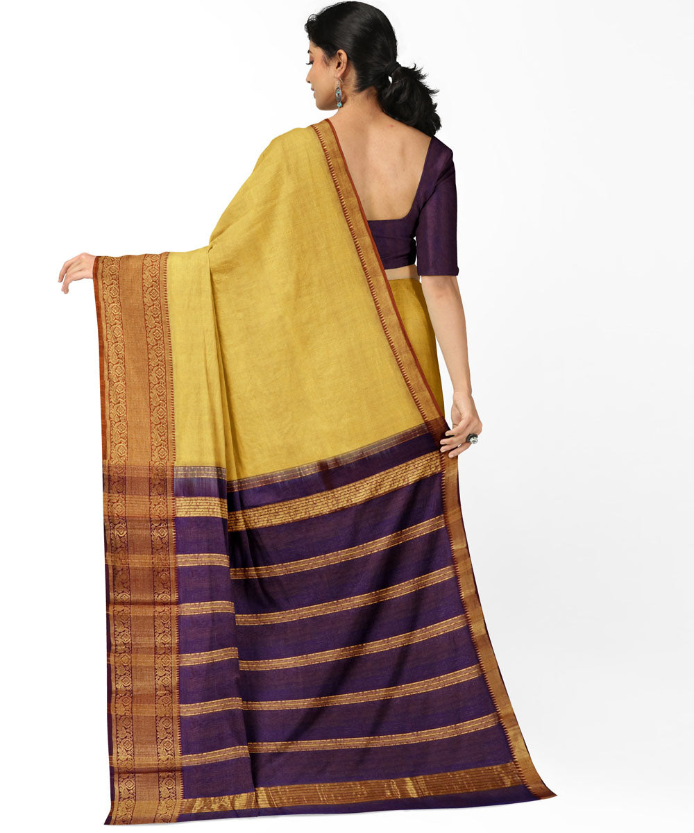 Yellow voilet Cotton Silk handwoven mangalagiri saree