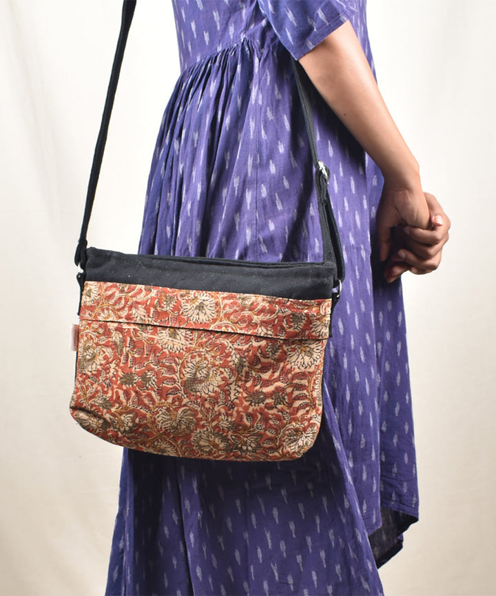 Multi pocket red kalamkari canvas purse