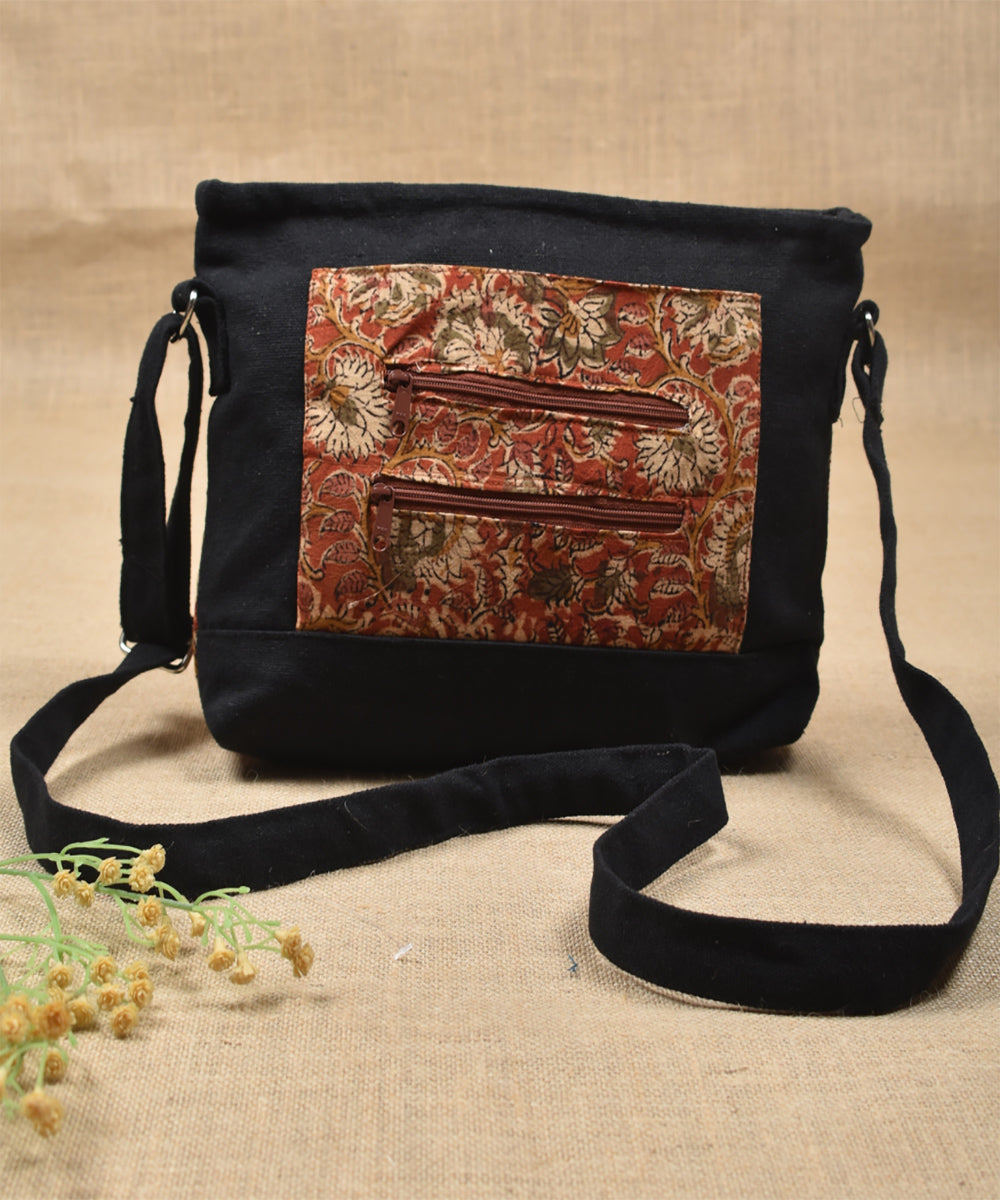 Multi pocket red kalamkari canvas purse