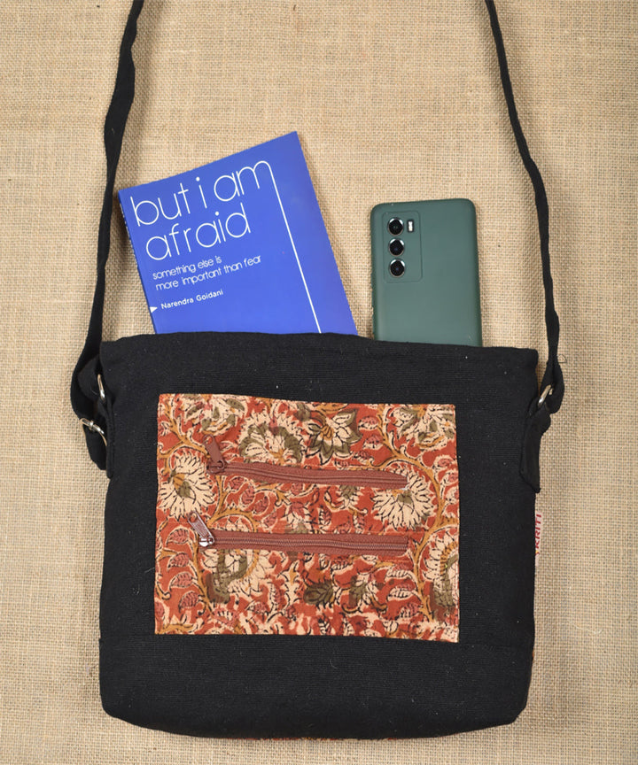 Multi pocket red kalamkari canvas purse