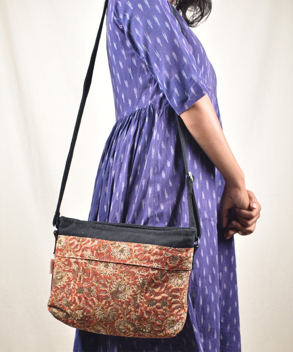 Multi pocket red kalamkari canvas purse