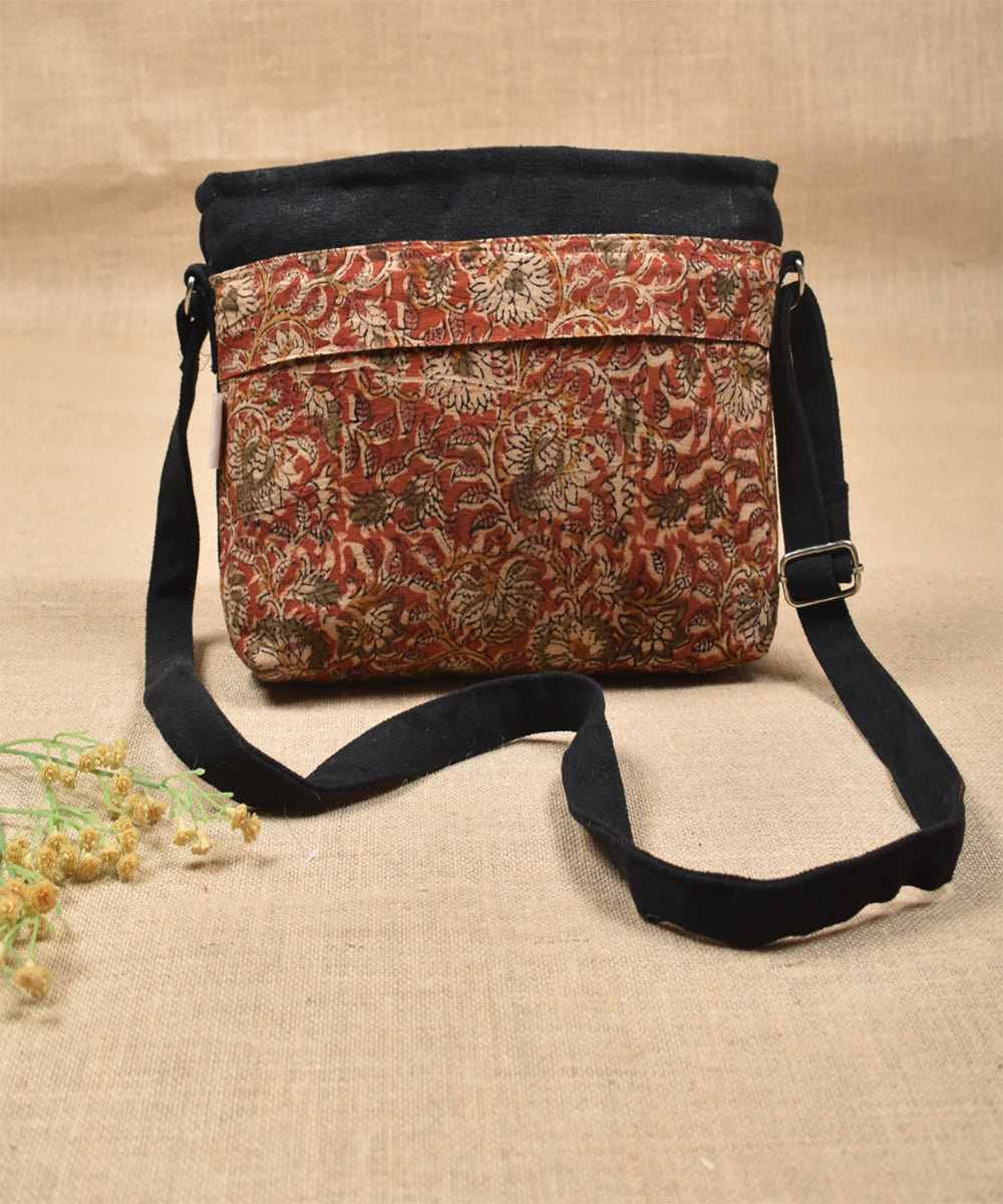 Multi pocket red kalamkari canvas purse