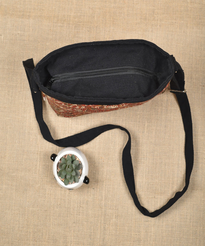 Multi pocket red kalamkari canvas purse