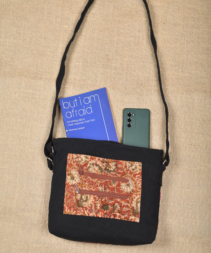 Multi pocket red kalamkari canvas purse