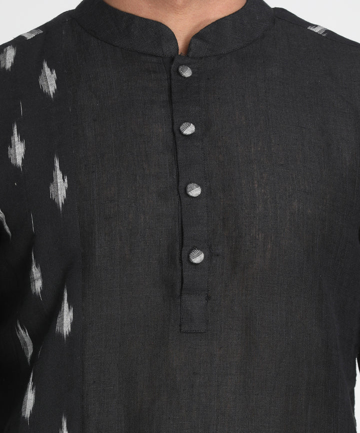 Black handwoven ikat cotton linen kurta