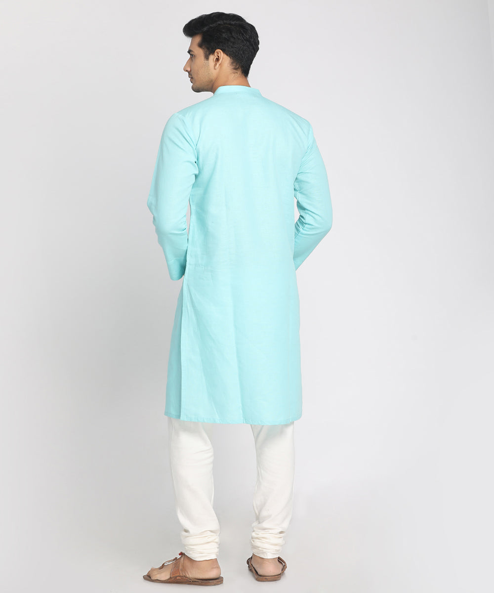Sky blue handwoven cotton full sleeves kurta