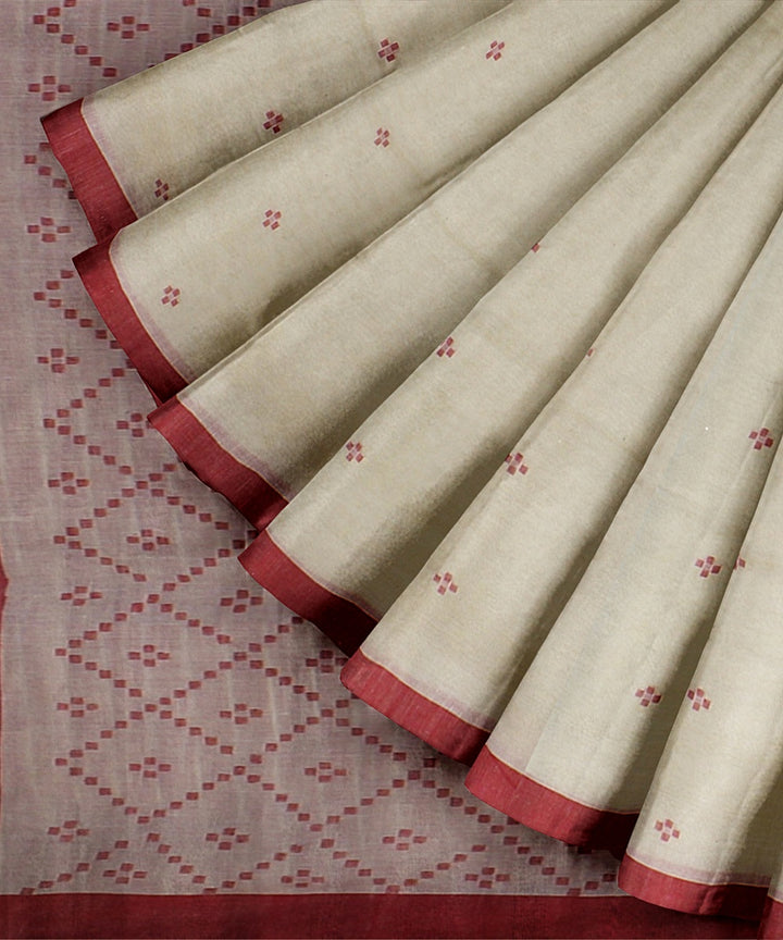 Offwhite red handloom soft cotton jamdani saree