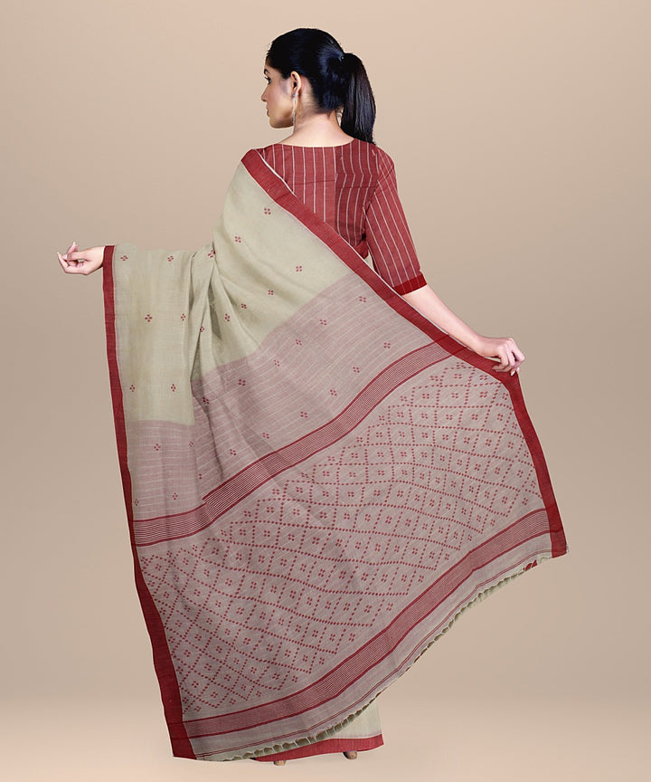 Offwhite red handloom soft cotton jamdani saree