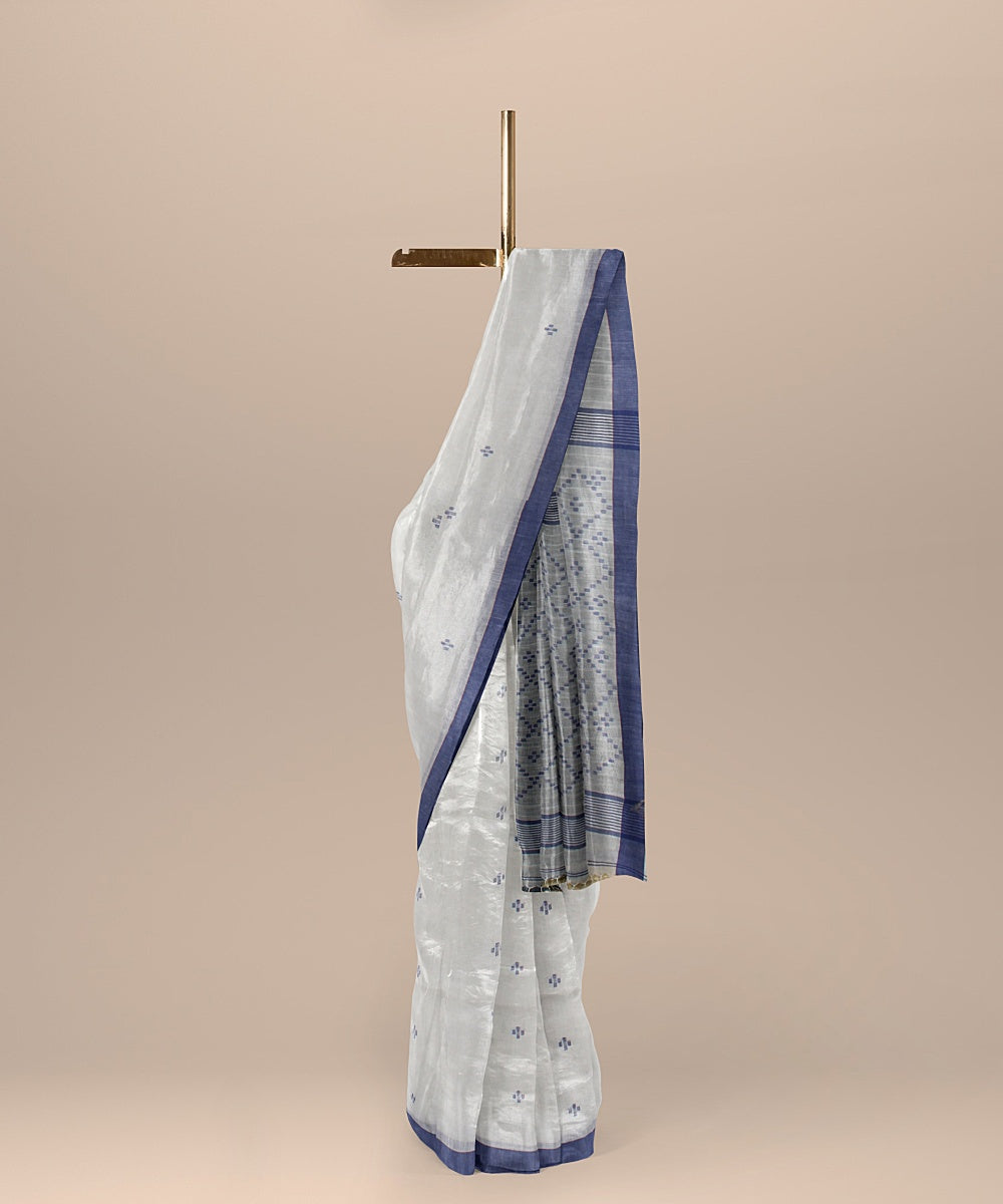 Offwhite blue handloom jamdani soft cotton saree