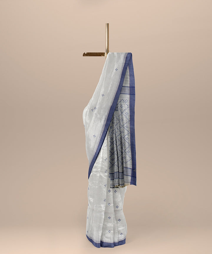 Offwhite blue handloom jamdani soft cotton saree