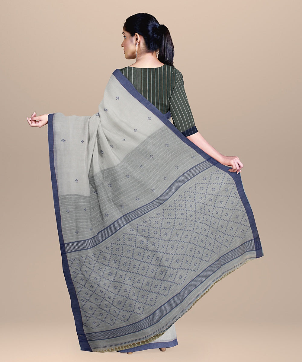 Offwhite blue handloom jamdani soft cotton saree