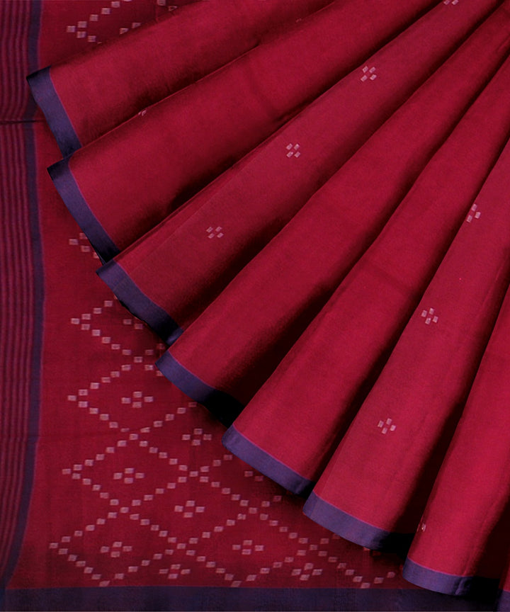 Red blue handloom jamdani soft cotton saree