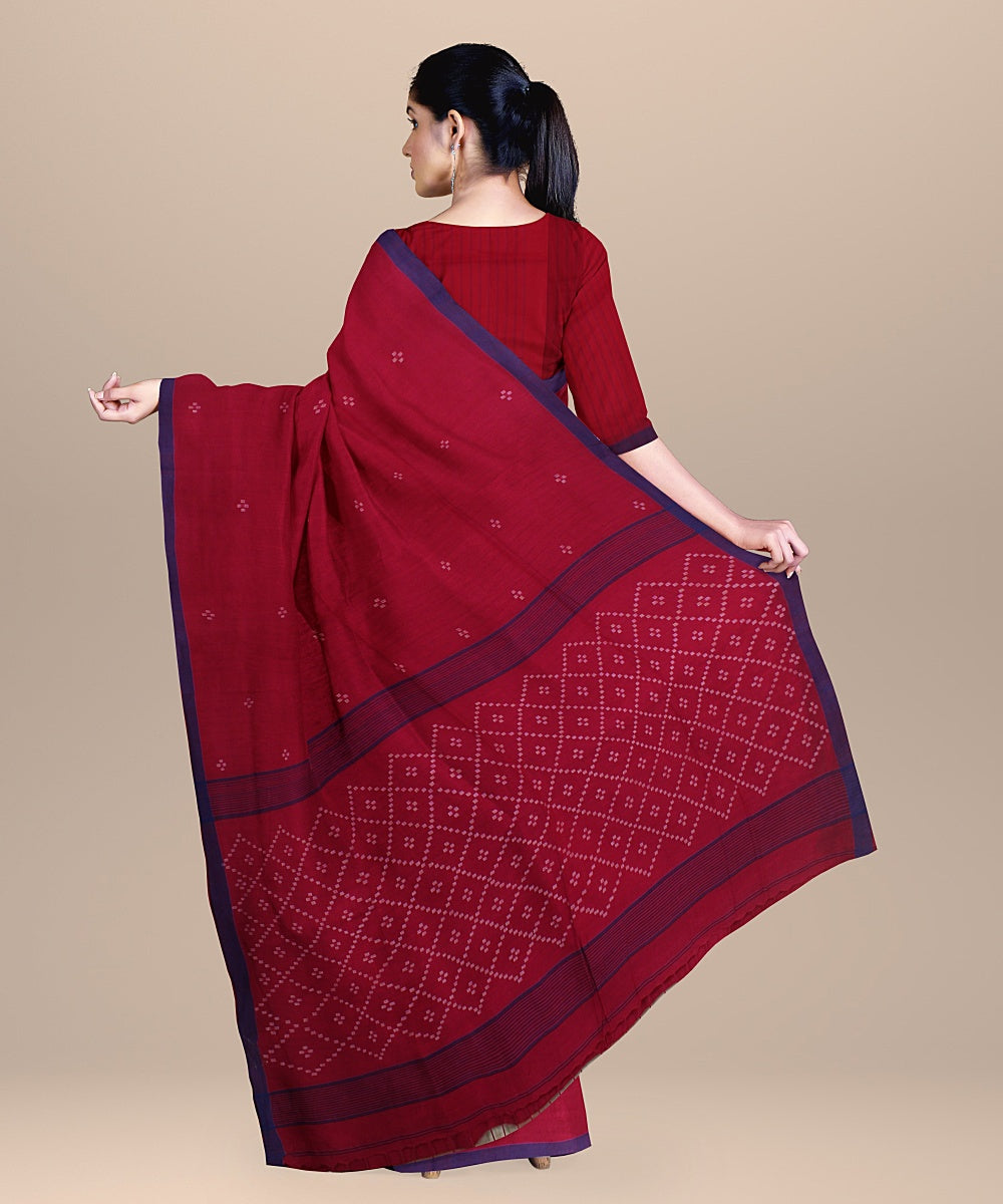 Red blue handloom jamdani soft cotton saree