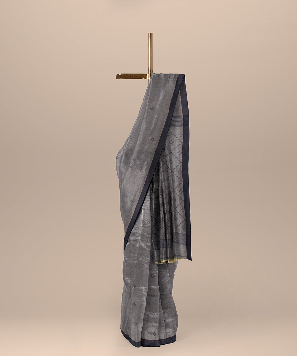 Grey navy grey handloom jamdani soft cotton saree