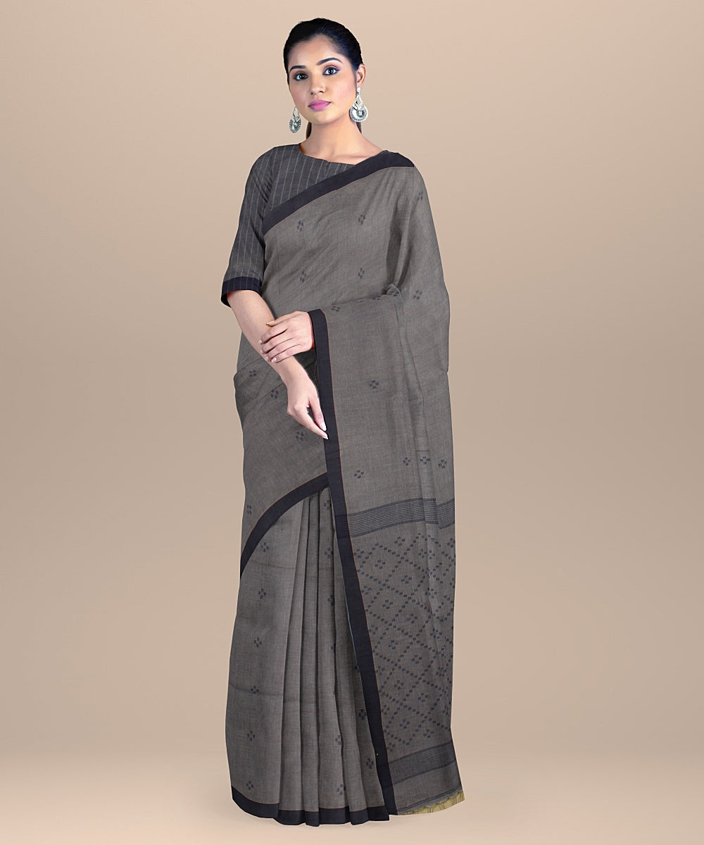 Grey navy grey handloom jamdani soft cotton saree