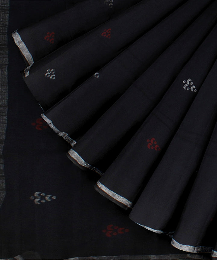 Black silver zari handloom jamdani soft cotton saree