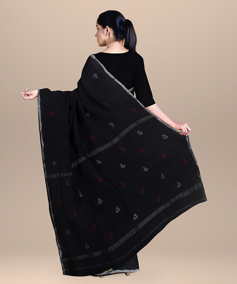 Black silver zari handloom jamdani soft cotton saree