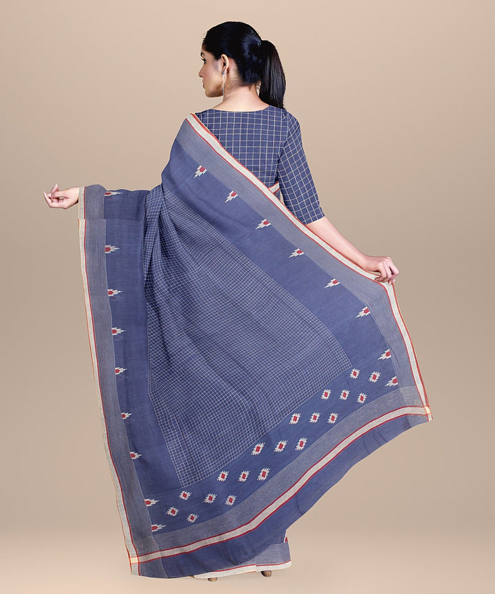 Royal blue red handloom jamdani soft cotton saree