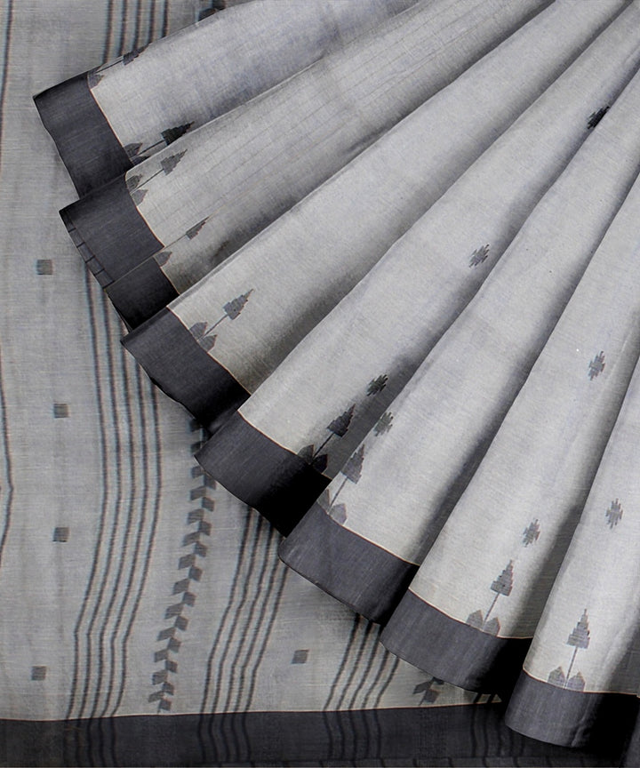 Grey dull blue handloom jamdani soft cotton saree