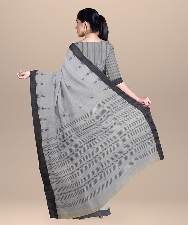 Grey dull blue handloom jamdani soft cotton saree