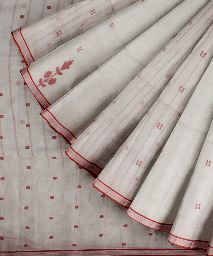 Offwhite red soft cotton jamdani handloom saree