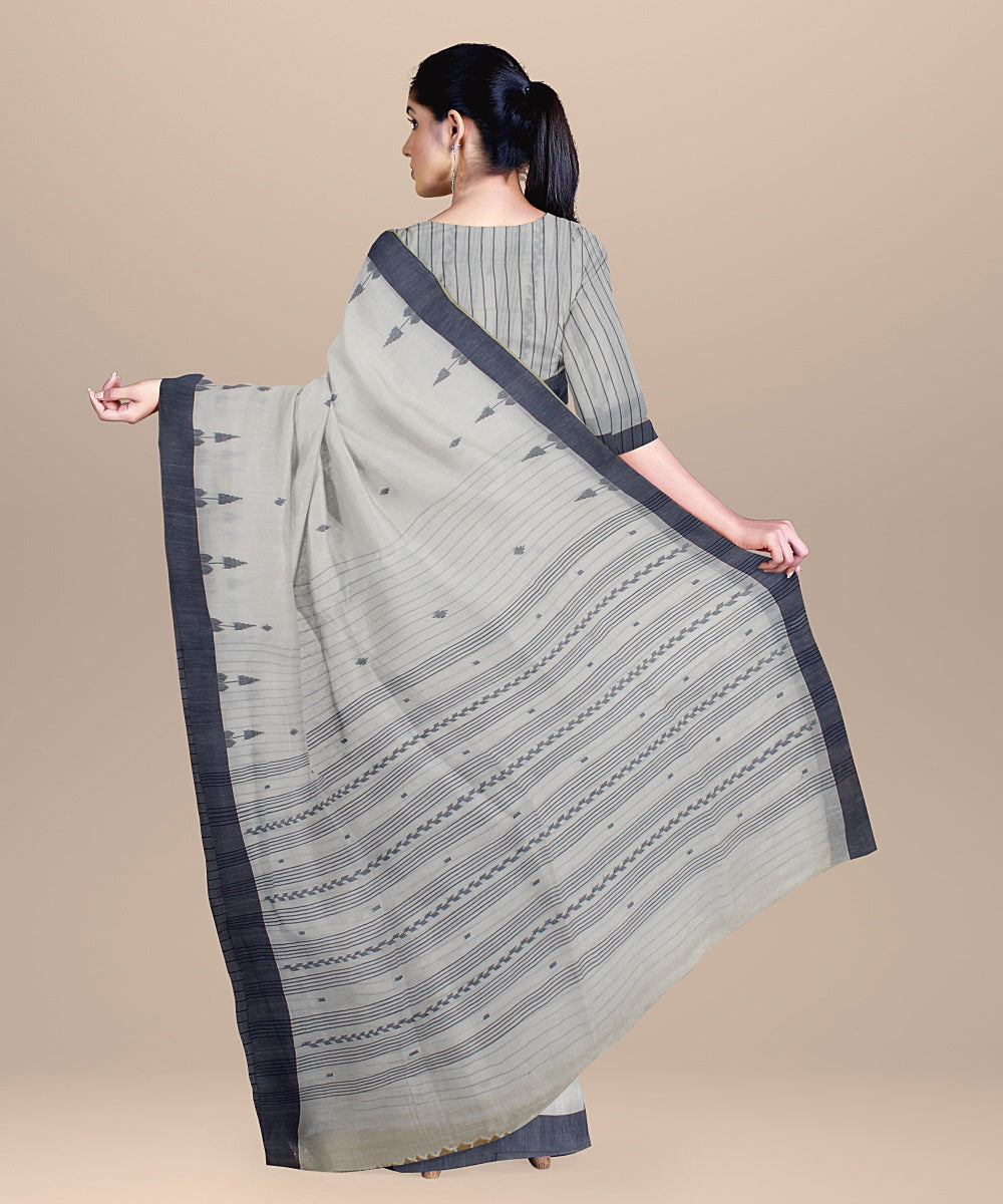 Offwhite dull blue handloom jamdani soft cotton saree