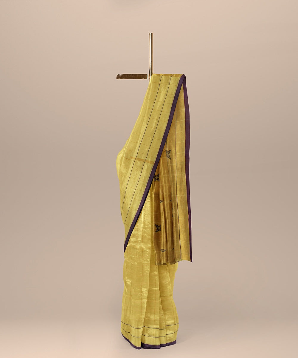 Yellow blue handloom jamdani soft cotton saree