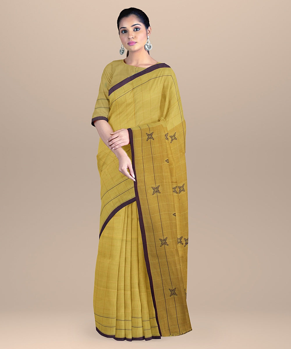 Yellow blue handloom jamdani soft cotton saree