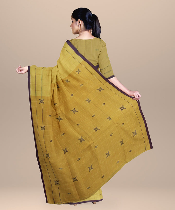 Yellow blue handloom jamdani soft cotton saree