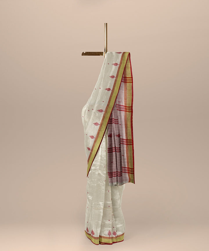 Offwhite yellow red handloom jamdani soft cotton saree